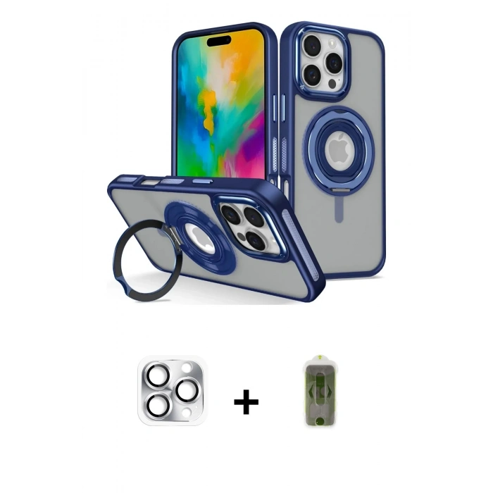MARSİLYAN™- iPhone 16 Pro Max Kılıf Nova Minimal Serisi - Siyah Joko Magic 5D Hayalet Cam + Gümüş Pers Alüminyum Kamera Lens