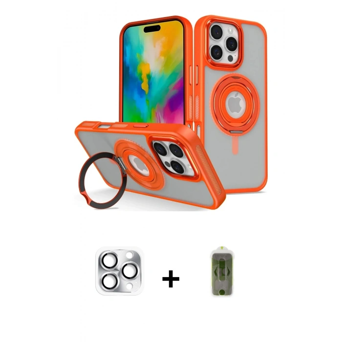 MARSİLYAN™- iPhone 16 Pro Max Kılıf Nova Minimal Serisi - Siyah Joko Magic 5D Hayalet Cam + Gümüş Pers Alüminyum Kamera Lens