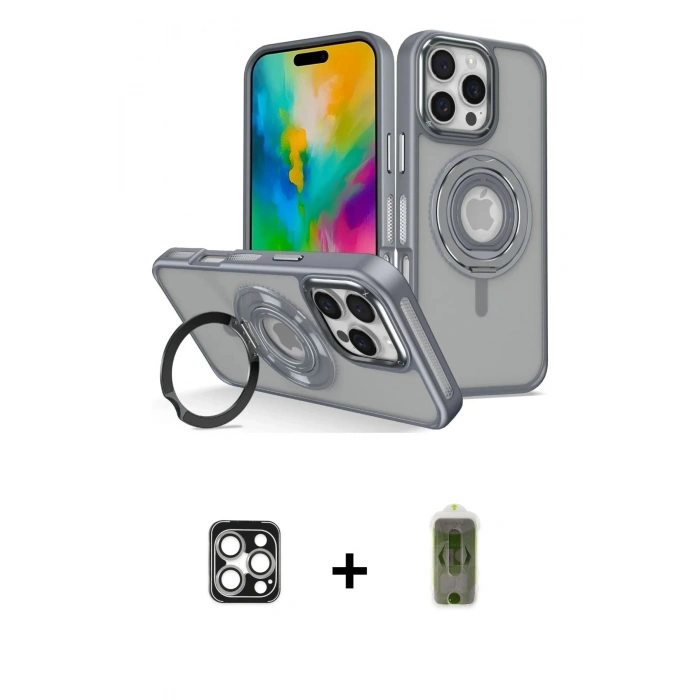 MARSİLYAN™- iPhone 16 Pro Max Kılıf Nova Minimal Serisi - Siyah Joko Magic 5D Hayalet Cam + Gümüş PVD Metal Kamera Lens