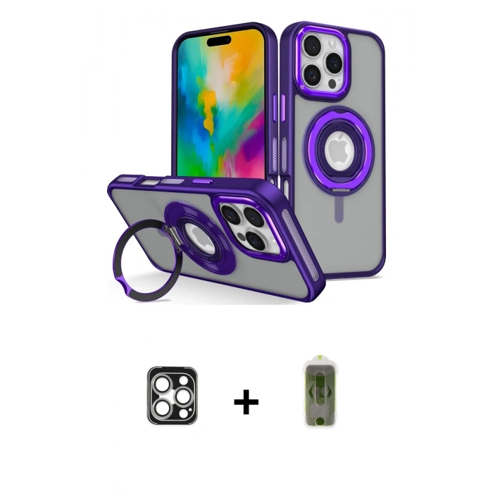 MARSİLYAN™- iPhone 16 Pro Max Kılıf Nova Minimal Serisi - Siyah Joko Magic 5D Hayalet Cam + Gümüş PVD Metal Kamera Lens