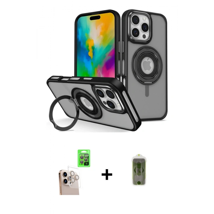 MARSİLYAN™- iPhone 16 Pro Max Kılıf Nova Minimal Serisi - Siyah Joko Magic 5D Hayalet Cam + Raze Metal Kamera Lens - NLGY