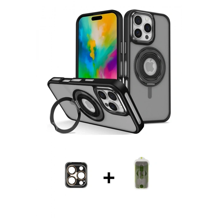 MARSİLYAN™- iPhone 16 Pro Max Kılıf Nova Minimal Serisi - Siyah Joko Magic 5D Hayalet Cam + PVD Metal Kamera Lens - GD