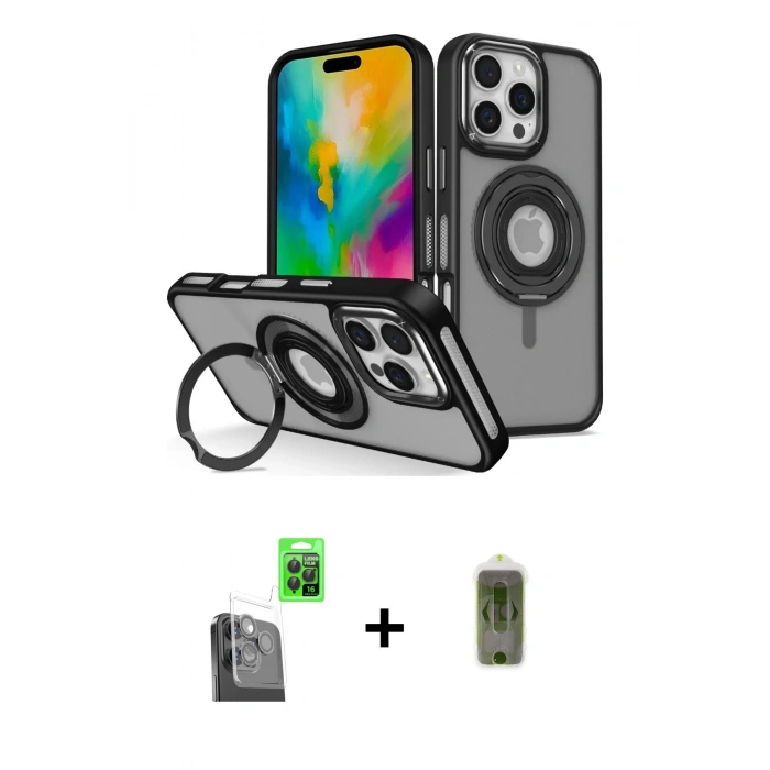 MARSİLYAN™- iPhone 16 Pro Max Kılıf Nova Minimal Serisi - Siyah Joko Magic 5D Hayalet Cam + Raze Metal Kamera Lens - SH