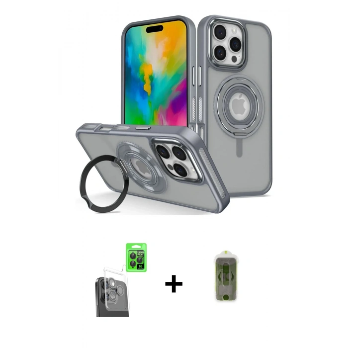 MARSİLYAN™- iPhone 16 Pro Max Kılıf Nova Minimal Serisi - Siyah Joko Magic 5D Hayalet Cam + Raze Metal Kamera Lens - SH