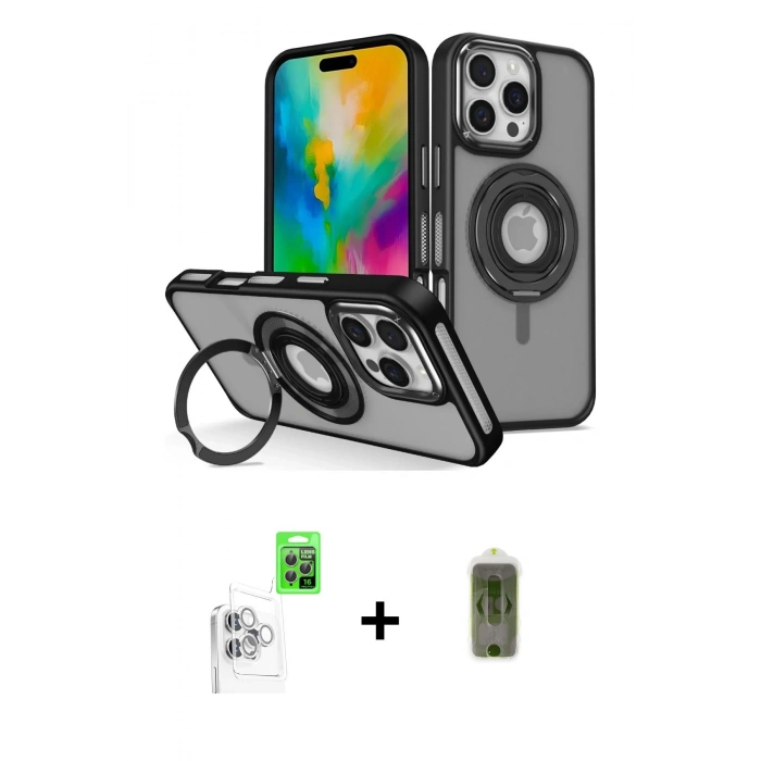 MARSİLYAN™- iPhone 16 Pro Max Kılıf Nova Minimal Serisi - Siyah Joko Magic 5D Hayalet Cam + Raze Metal Kamera Lens - BZ