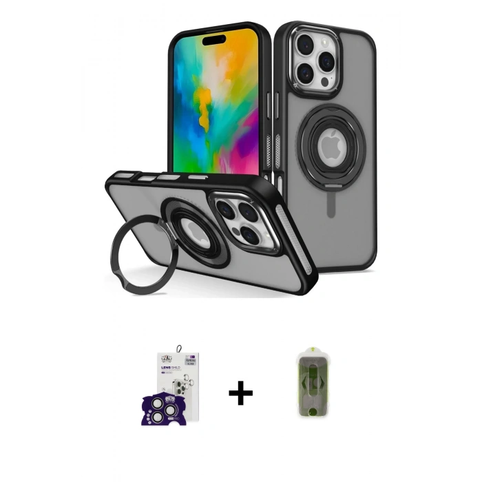 MARSİLYAN™- iPhone 16 Pro Max Kılıf Nova Minimal Serisi - Siyah Joko Magic 5D Hayalet Cam + Bilvis Titan Kamera Lens - TMGI