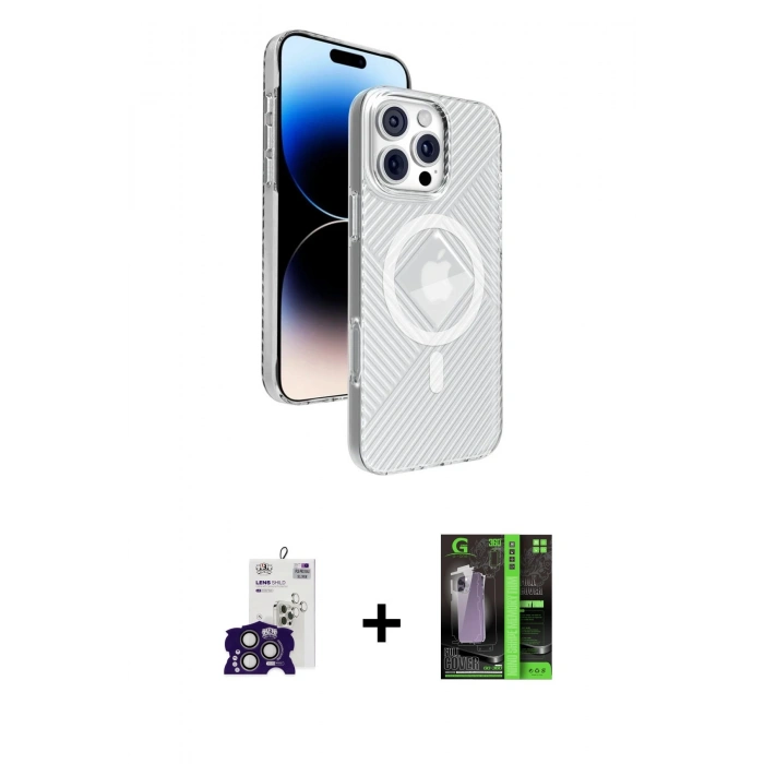 MARSİLYAN™- iPhone 16 Pro Max Kılıf Nova Modern Prime - Şeffaf 360 Full Body Arka Koruyucu + Bilvis Titan Kamera Lens - TMGI