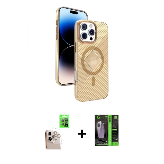 MARSİLYAN™- iPhone 16 Pro Max Kılıf Nova Modern Prime - Şeffaf 360 Full Body Arka Koruyucu + Raze Metal Kamera Lens - NLGY