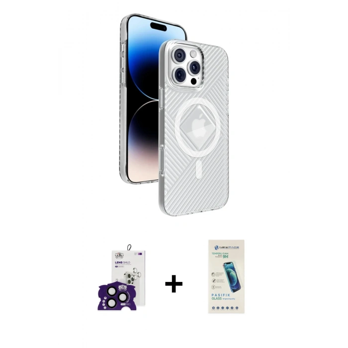 MARSİLYAN™- iPhone 16 Pro Max Kılıf Nova Modern Prime - Şeffaf Pasifik Cam Ekran Koruyucu + Bilvis Titan Kamera Lens - SH