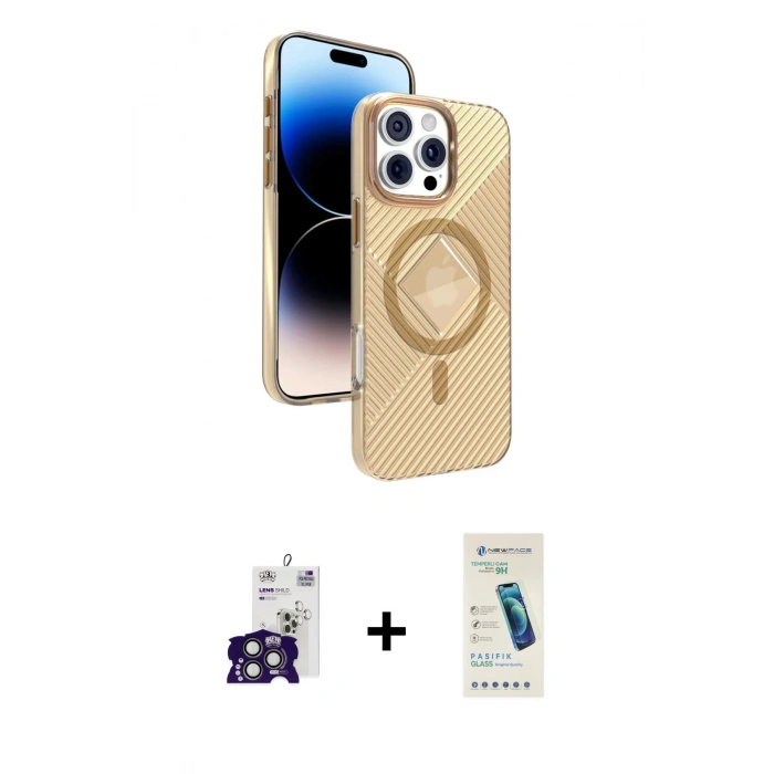 MARSİLYAN™- iPhone 16 Pro Max Kılıf Nova Modern Prime - Şeffaf Pasifik Cam Ekran Koruyucu + Bilvis Titan Kamera Lens - TMGI