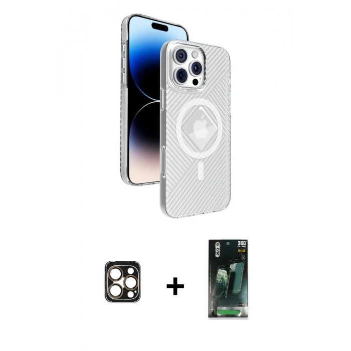 MARSİLYAN™- iPhone 16 Pro Max Kılıf Nova Modern Prime - Siyah 360 Mat Full Body Arka Koruyucu + PVD Metal Kamera Lens - GD