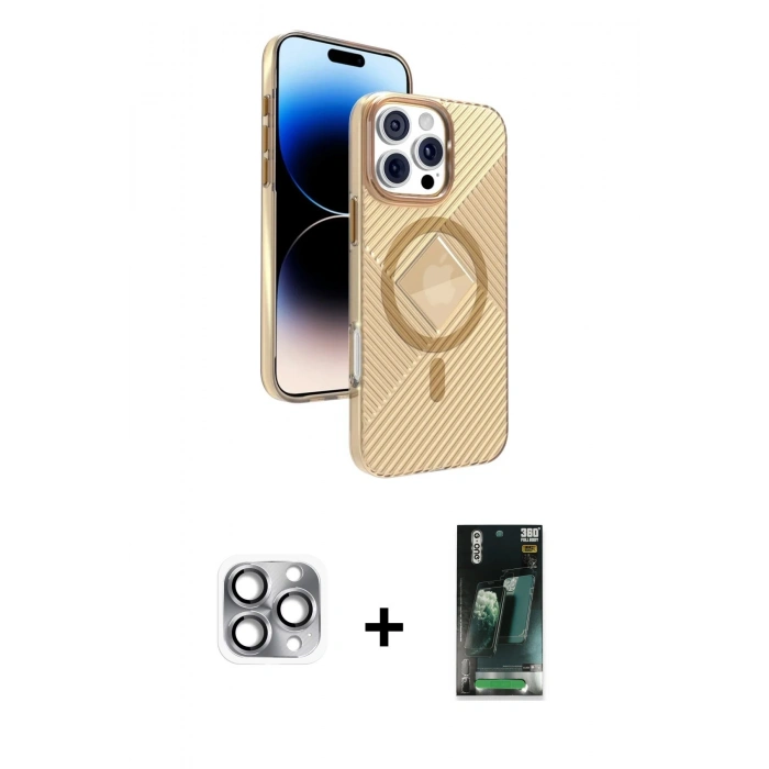 MARSİLYAN™- iPhone 16 Pro Max Kılıf Nova Modern Prime - Siyah 360 Mat Full Body Arka Koruyucu + Pers Alüminyum Kamera Lens - GI