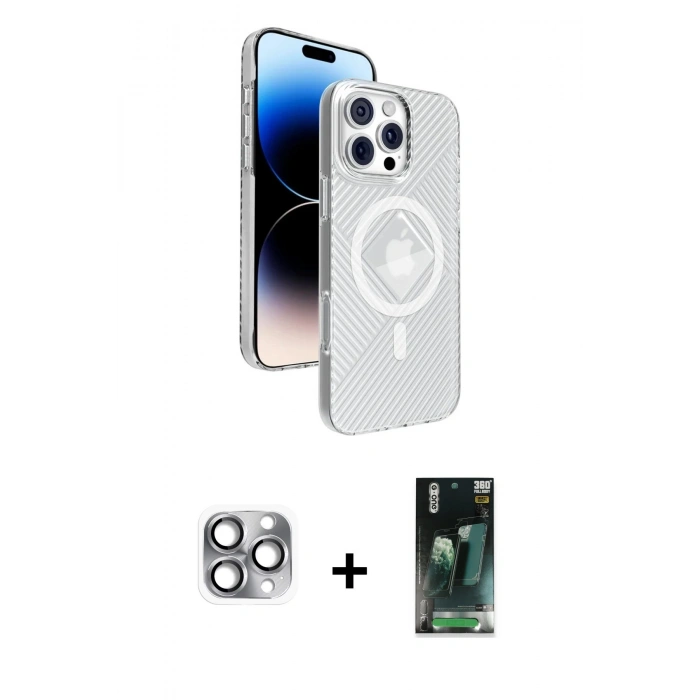 MARSİLYAN™- iPhone 16 Pro Max Kılıf Nova Modern Prime - Siyah 360 Mat Full Body Arka Koruyucu + Pers Alüminyum Kamera Lens - GI