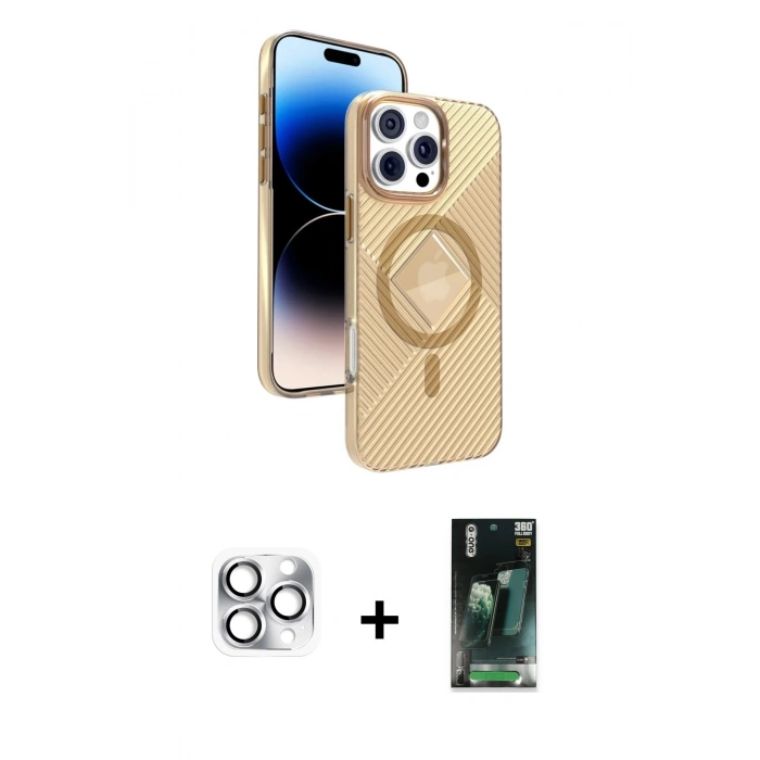 MARSİLYAN™- iPhone 16 Pro Max Kılıf Nova Modern Prime - Siyah 360 Mat Full Body Arka Koruyucu + Gümüş Pers Alüminyum Kamera Lens