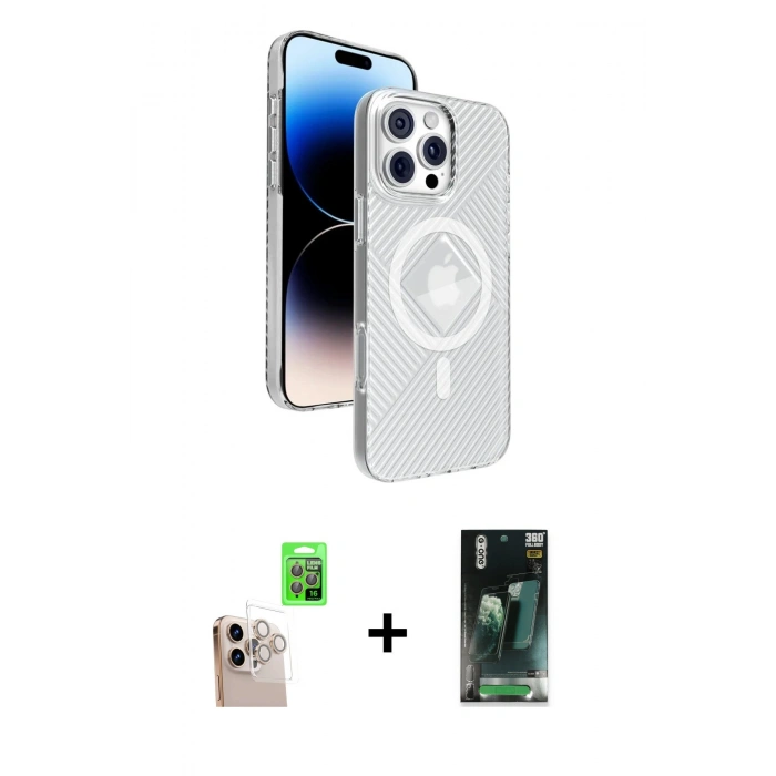 MARSİLYAN™- iPhone 16 Pro Max Kılıf Nova Modern Prime - Siyah 360 Mat Full Body Arka Koruyucu + Raze Metal Kamera Lens - NLGY