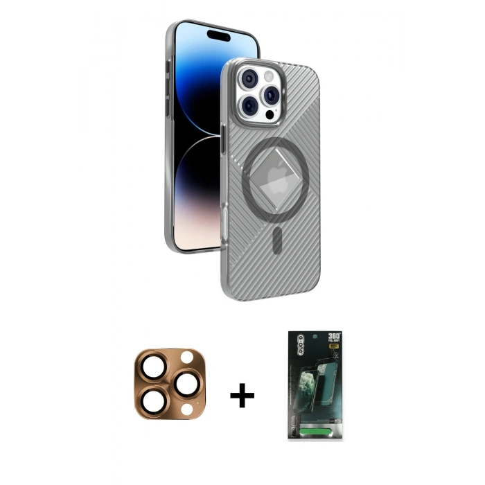 MARSİLYAN™- iPhone 16 Pro Max Kılıf Nova Modern Prime - Siyah 360 Mat Full Body Arka Koruyucu + Pers Alüminyum Kamera Lens - CLTM