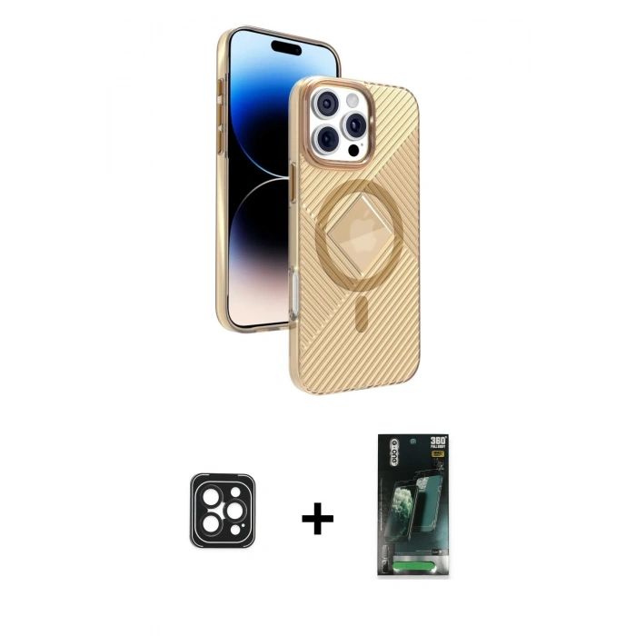 MARSİLYAN™- iPhone 16 Pro Max Kılıf Nova Modern Prime - Siyah 360 Mat Full Body Arka Koruyucu + PVD Metal Kamera Lens - SH