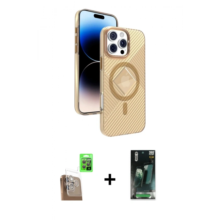 MARSİLYAN™- iPhone 16 Pro Max Kılıf Nova Modern Prime - Siyah 360 Mat Full Body Arka Koruyucu + Raze Metal Kamera Lens - CLTM