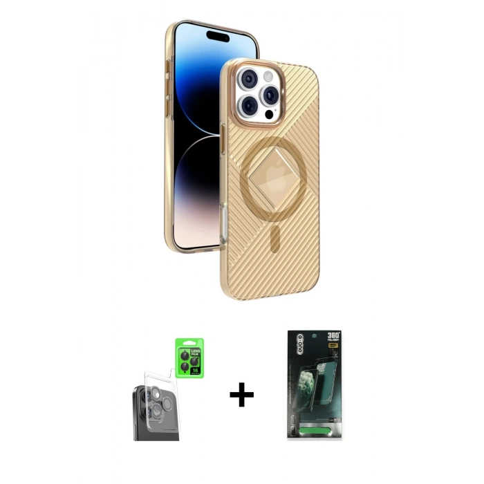 MARSİLYAN™- iPhone 16 Pro Max Kılıf Nova Modern Prime - Siyah 360 Mat Full Body Arka Koruyucu + Raze Metal Kamera Lens - SH