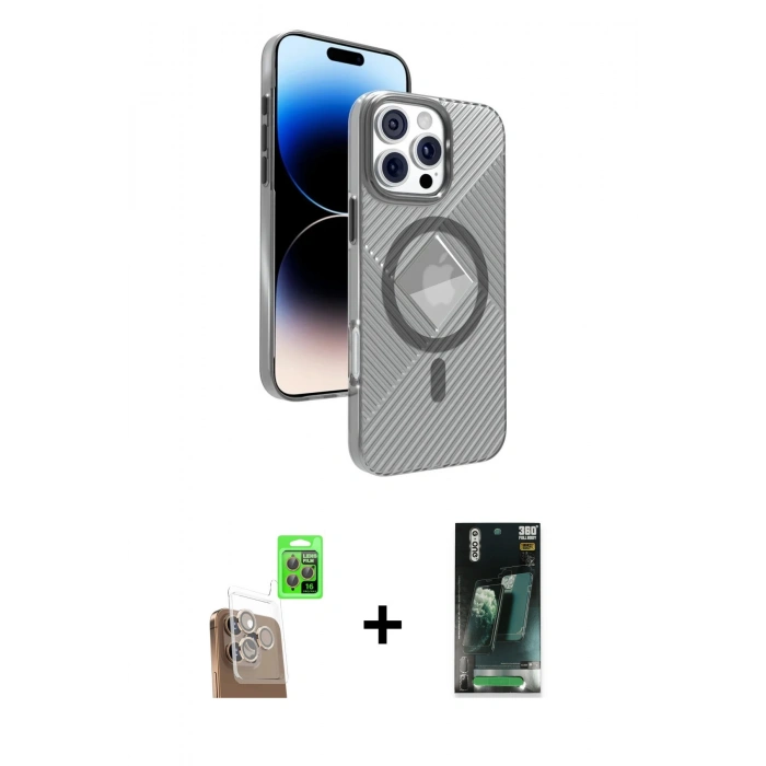MARSİLYAN™- iPhone 16 Pro Max Kılıf Nova Modern Prime - Siyah 360 Mat Full Body Arka Koruyucu + Raze Metal Kamera Lens - CLTM