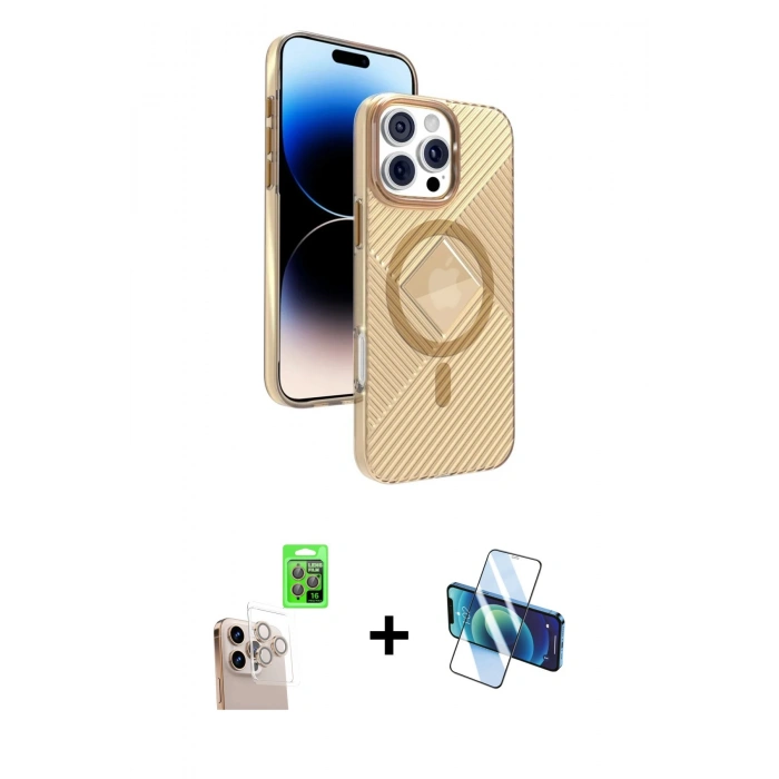 MARSİLYAN™- iPhone 16 Pro Max Kılıf Nova Modern Prime - Siyah 3D Antistatik Cam Ekran Koruyucu + Raze Metal Kamera Lens - NLGY