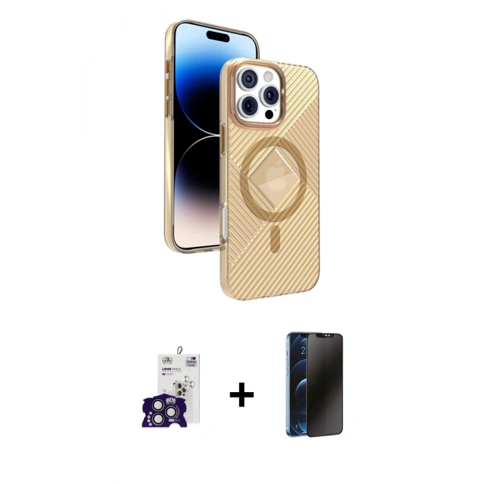 MARSİLYAN™- iPhone 16 Pro Max Kılıf Nova Modern Prime - Siyah 3D Antistatik Hayalet Cam Ekran Koruyucu + Bilvis Titan Kamera Lens - TMGI