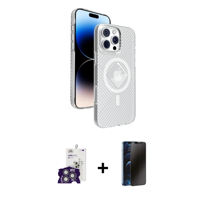 MARSİLYAN™- iPhone 16 Pro Max Kılıf Nova Modern Prime - Siyah 3D Antistatik Hayalet Cam Ekran Koruyucu + Bilvis Titan Kamera Lens - GS