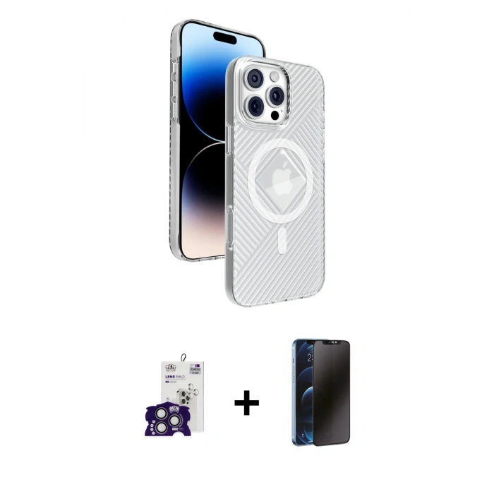 MARSİLYAN™- iPhone 16 Pro Max Kılıf Nova Modern Prime - Siyah 3D Antistatik Hayalet Cam Ekran Koruyucu + Bilvis Titan Kamera Lens - TMGI