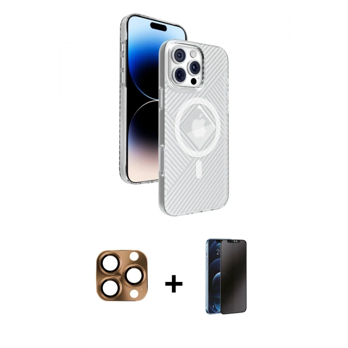 MARSİLYAN™- iPhone 16 Pro Max Kılıf Nova Modern Prime - Siyah 3D Antistatik Hayalet Cam Ekran Koruyucu + Pers Alüminyum Kamera Lens - CLTM