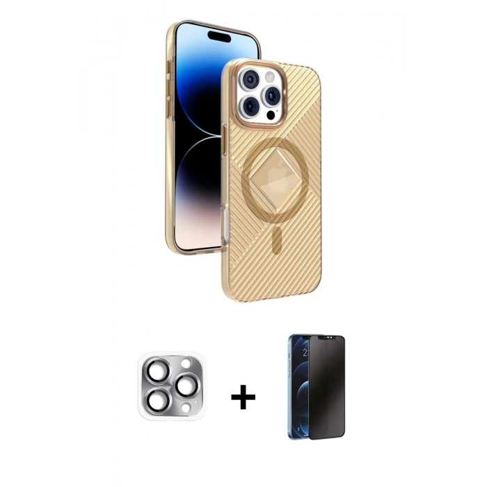 MARSİLYAN™- iPhone 16 Pro Max Kılıf Nova Modern Prime - Siyah 3D Antistatik Hayalet Cam Ekran Koruyucu + Pers Alüminyum Kamera Lens - GI