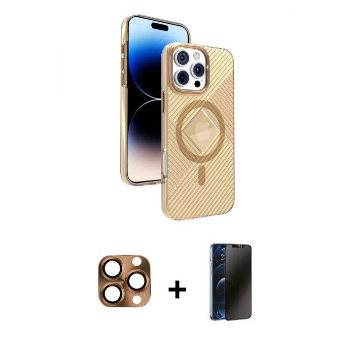 MARSİLYAN™- iPhone 16 Pro Max Kılıf Nova Modern Prime - Siyah 3D Antistatik Hayalet Cam Ekran Koruyucu + Pers Alüminyum Kamera Lens - CLTM