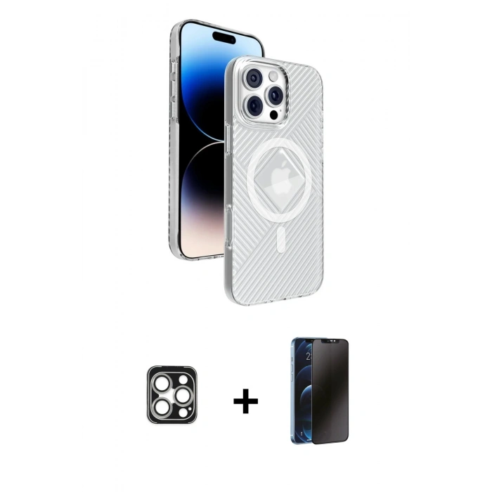MARSİLYAN™- iPhone 16 Pro Max Kılıf Nova Modern Prime - Siyah 3D Antistatik Hayalet Cam Ekran Koruyucu + PVD Metal Kamera Lens - GS