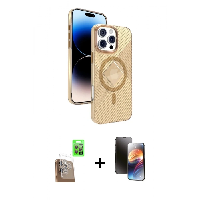 MARSİLYAN™- iPhone 16 Pro Max Kılıf Nova Modern Prime - Siyah 3D Antistatik Mat Seramik Nano Ekran Koruyucu + Raze Metal Kamera Lens - CLTM