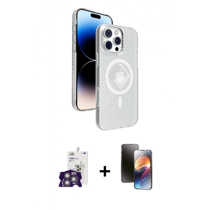 MARSİLYAN™- iPhone 16 Pro Max Kılıf Nova Modern Prime - Siyah 3D Antistatik Mat Seramik Nano Ekran Koruyucu + Gümüş Bilvis Titan Kamera Lens