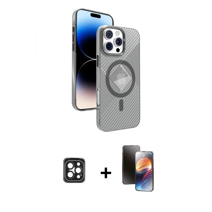 MARSİLYAN™- iPhone 16 Pro Max Kılıf Nova Modern Prime - Siyah 3D Antistatik Mat Seramik Nano Ekran Koruyucu + PVD Metal Kamera Lens - SH