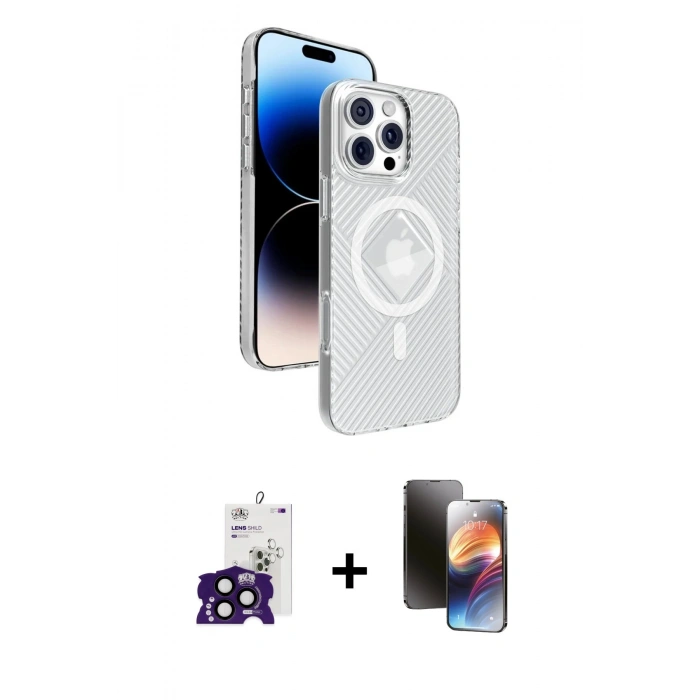MARSİLYAN™- iPhone 16 Pro Max Kılıf Nova Modern Prime - Siyah 3D Antistatik Mat Seramik Nano Ekran Koruyucu + Bilvis Titan Kamera Lens - SH