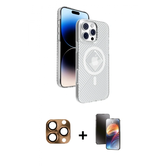 MARSİLYAN™- iPhone 16 Pro Max Kılıf Nova Modern Prime - Siyah 3D Antistatik Mat Seramik Nano Ekran Koruyucu + Pers Alüminyum Kamera Lens - CLTM