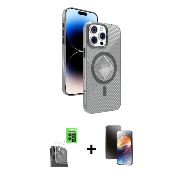 MARSİLYAN™- iPhone 16 Pro Max Kılıf Nova Modern Prime - Siyah 3D Antistatik Mat Seramik Nano Ekran Koruyucu + Raze Metal Kamera Lens - SH