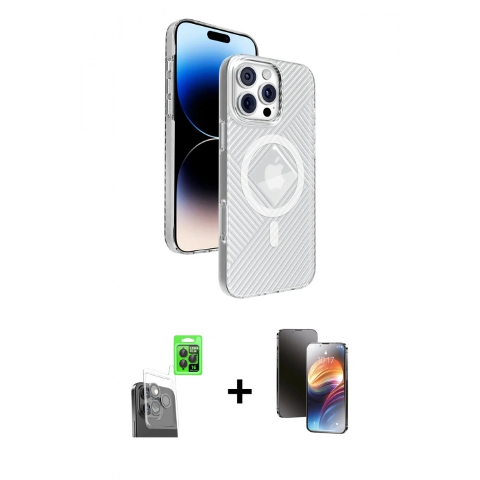 MARSİLYAN™- iPhone 16 Pro Max Kılıf Nova Modern Prime - Siyah 3D Antistatik Mat Seramik Nano Ekran Koruyucu + Raze Metal Kamera Lens - SH