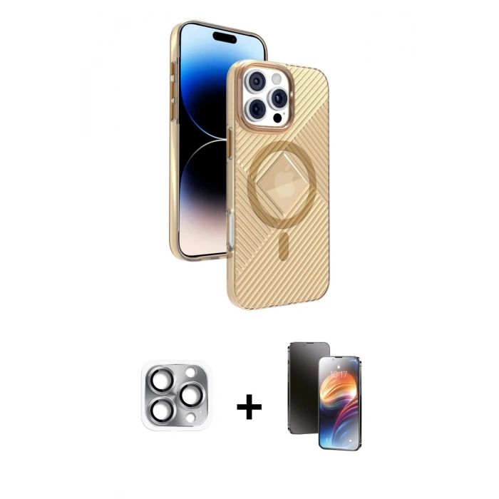 MARSİLYAN™- iPhone 16 Pro Max Kılıf Nova Modern Prime - Siyah 3D Antistatik Mat Seramik Nano Ekran Koruyucu + Pers Alüminyum Kamera Lens - GI