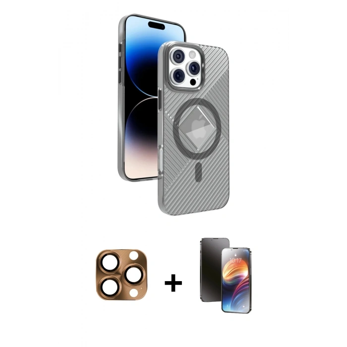MARSİLYAN™- iPhone 16 Pro Max Kılıf Nova Modern Prime - Siyah 3D Antistatik Mat Seramik Nano Ekran Koruyucu + Pers Alüminyum Kamera Lens - CLTM