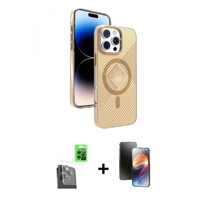 MARSİLYAN™- iPhone 16 Pro Max Kılıf Nova Modern Prime - Siyah 3D Antistatik Mat Seramik Nano Ekran Koruyucu + Raze Metal Kamera Lens - SH