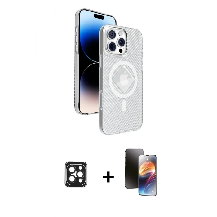 MARSİLYAN™- iPhone 16 Pro Max Kılıf Nova Modern Prime - Siyah 3D Antistatik Mat Seramik Nano Ekran Koruyucu + PVD Metal Kamera Lens - SH
