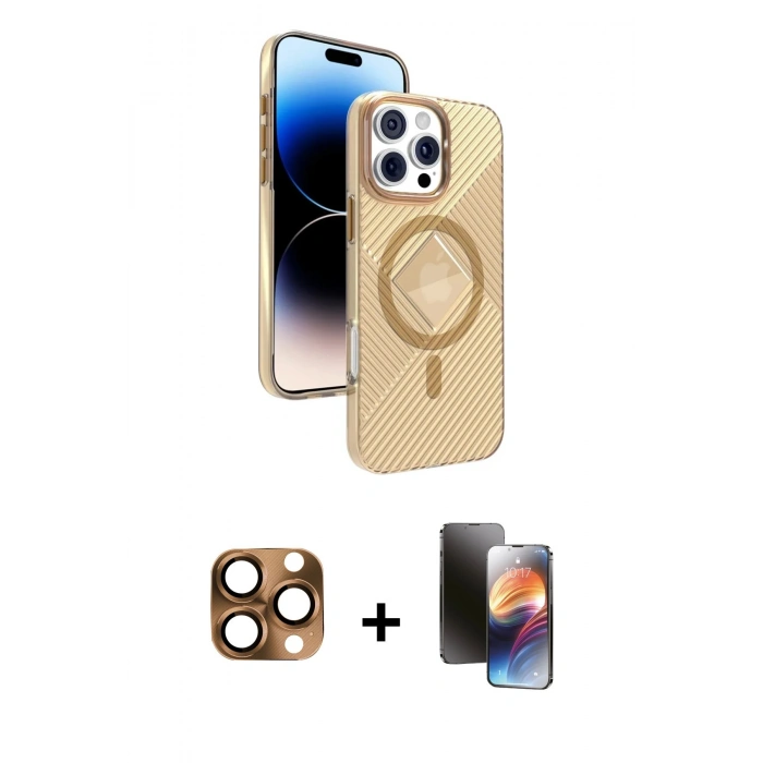 MARSİLYAN™- iPhone 16 Pro Max Kılıf Nova Modern Prime - Siyah 3D Antistatik Mat Seramik Nano Ekran Koruyucu + Pers Alüminyum Kamera Lens - CLTM
