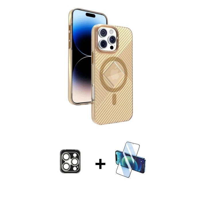 MARSİLYAN™- iPhone 16 Pro Max Kılıf Nova Modern Prime - Siyah 3D Antistatik Seramik Nano Ekran Koruyucu + PVD Metal Kamera Lens - GS