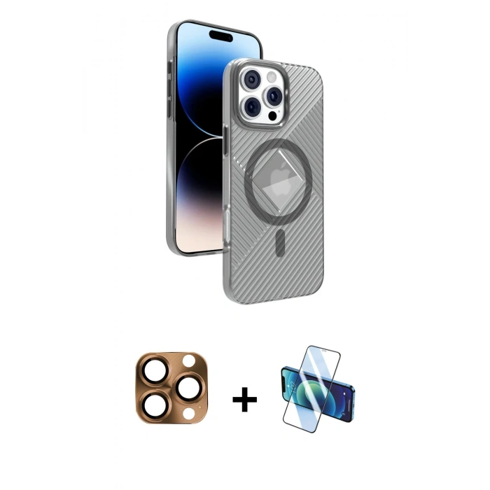 MARSİLYAN™- iPhone 16 Pro Max Kılıf Nova Modern Prime - Siyah 3D Antistatik Seramik Nano Ekran Koruyucu + Pers Alüminyum Kamera Lens - CLTM