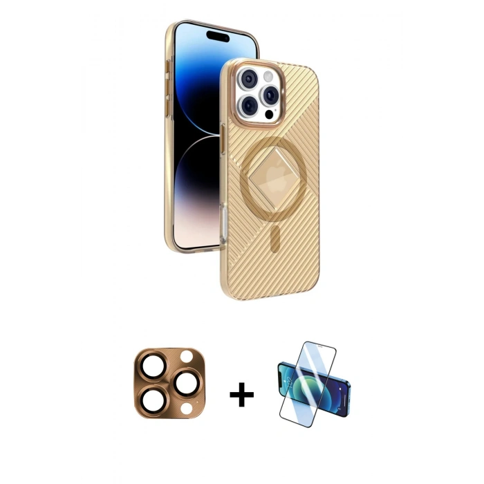 MARSİLYAN™- iPhone 16 Pro Max Kılıf Nova Modern Prime - Siyah 3D Antistatik Seramik Nano Ekran Koruyucu + Pers Alüminyum Kamera Lens - CLTM