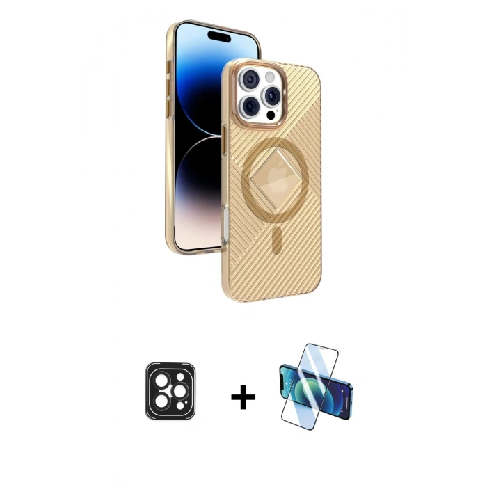 MARSİLYAN™- iPhone 16 Pro Max Kılıf Nova Modern Prime - Siyah 3D Antistatik Seramik Nano Ekran Koruyucu + Siyah PVD Metal Kamera Lens