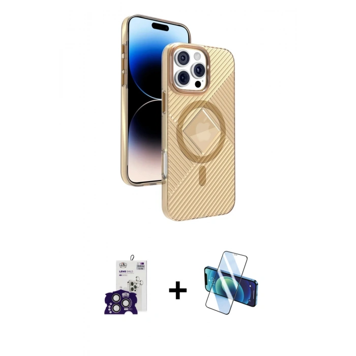 MARSİLYAN™- iPhone 16 Pro Max Kılıf Nova Modern Prime - Siyah 3D Antistatik Seramik Nano Ekran Koruyucu + Bilvis Titan Kamera Lens - TMGI
