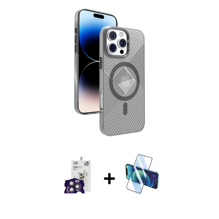 MARSİLYAN™- iPhone 16 Pro Max Kılıf Nova Modern Prime - Siyah 3D Antistatik Seramik Nano Ekran Koruyucu + Bilvis Titan Kamera Lens - TMGI